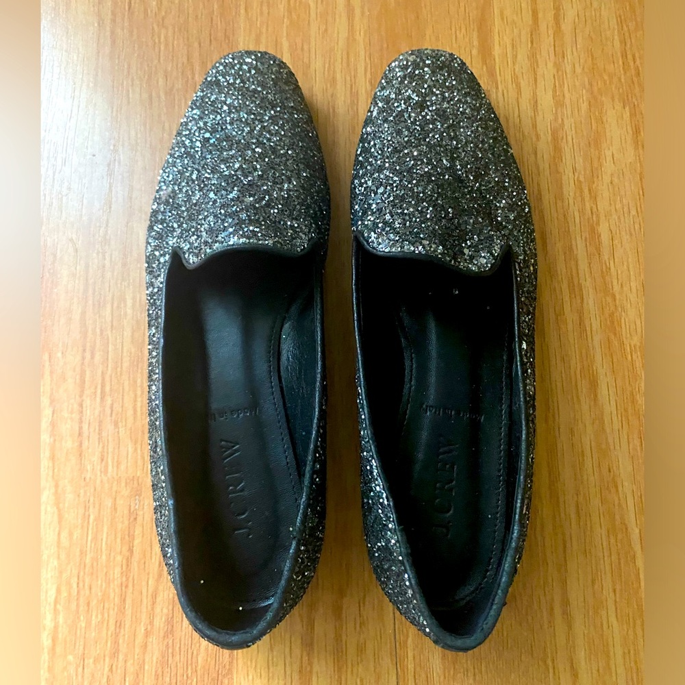 Jcrew black sparkle loafers